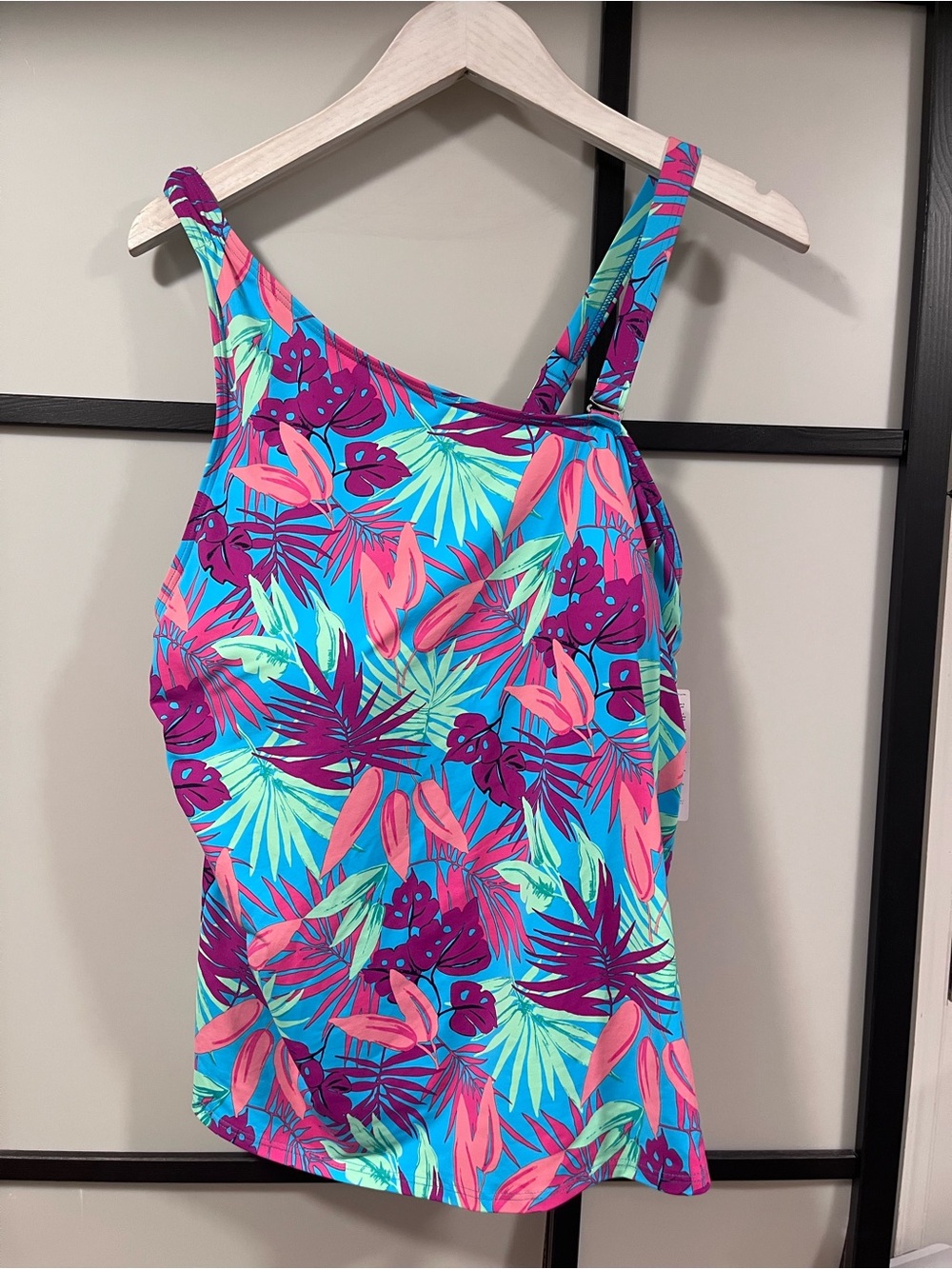 Lands' End Floral Tankini Top Asymmetric One Shoulder Swimwear Plus Size 18W NWT